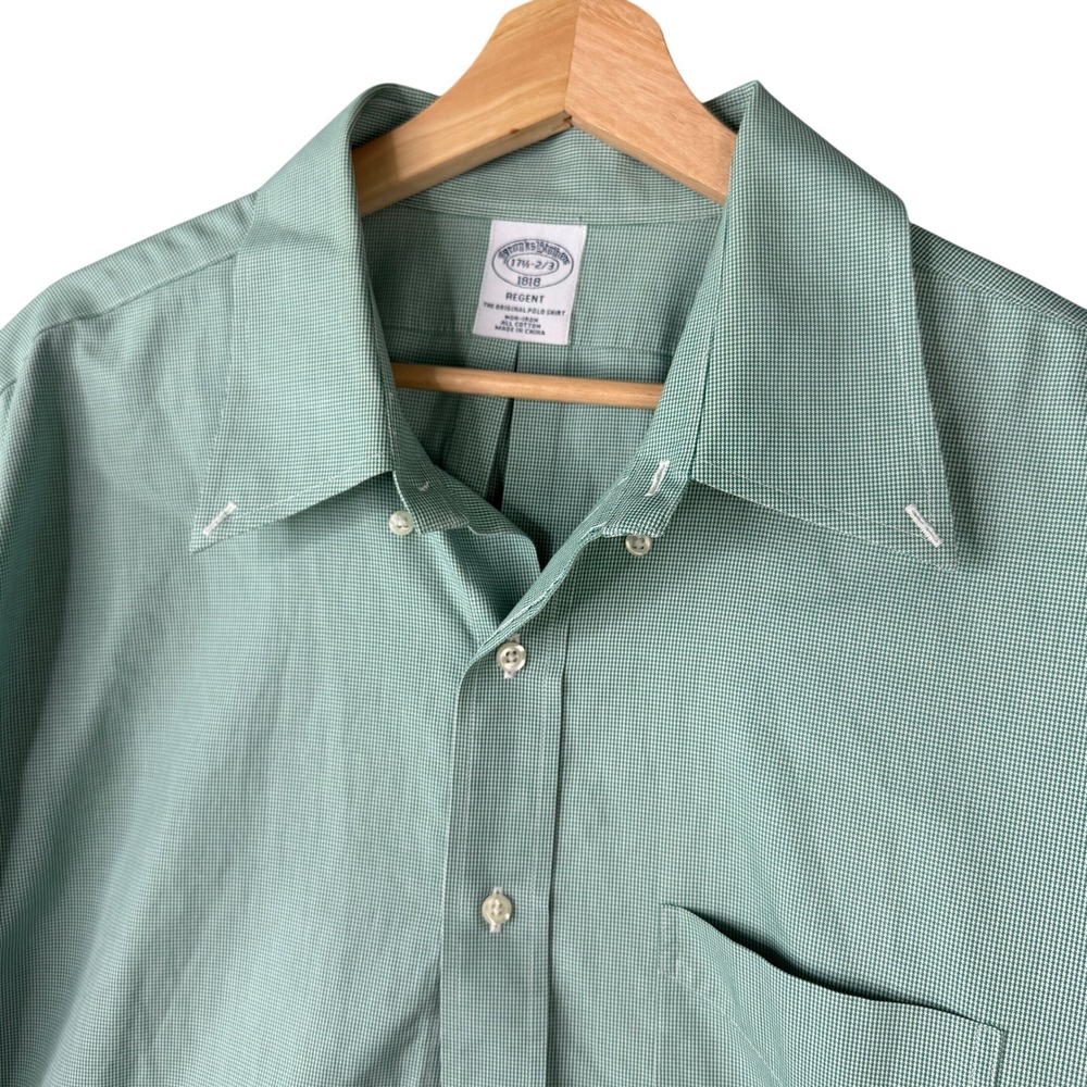 Brooks Brothers Regent Non-Iron Green Micro Houndstooth Dress Shirt 17.5 2/3